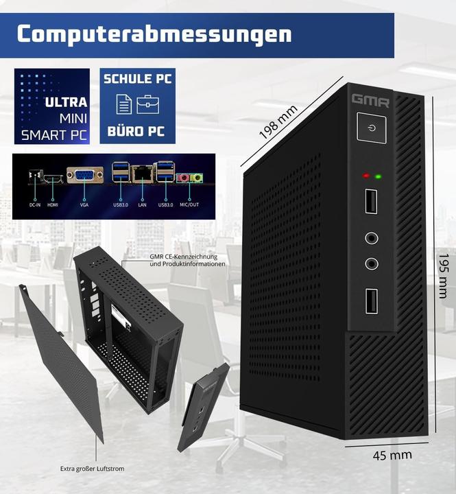 Produktbild GMR Ultra Smart Mini i7 Office-PC mit 16 GB RAM, 512 GB SSD, USB 3, Windows 11 Prof, WLAN Bluetooth (512 GB, 16 GB)