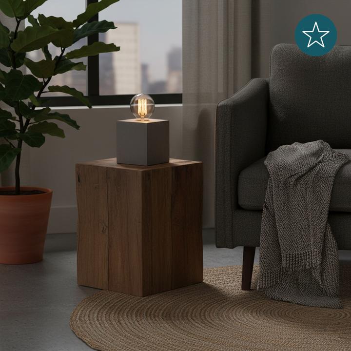 Actual product image Luxula Table lamp, CUBE, metal, E27, cement look, textile cable with switch (E27)