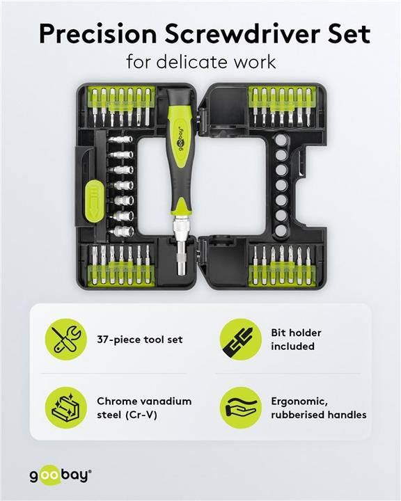 Produktbild Goobay Präzisionsschraubendreher-Set, 37-teilig, in Plastikbox (Phillipps-Kreuzschlitz (PH), Torx (TX), Hex, Pozidriv-Kreuzschlitz (PZ))