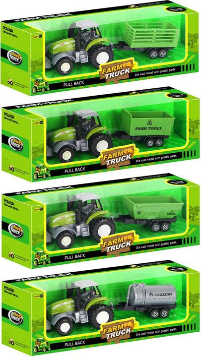 Immagine prodotto Trattore pressofuso verde con rimorchio e funzione pull-back