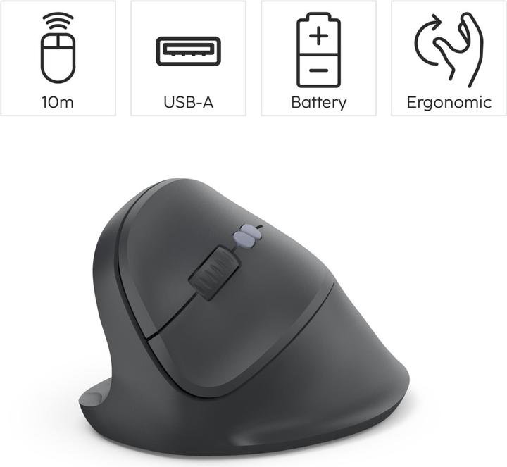 Actual product image Hama Vertikale, ergonomische Linkshänder-Maus „EWM-500L“, Funk, 7 Tasten,Schwarz (Wireless)