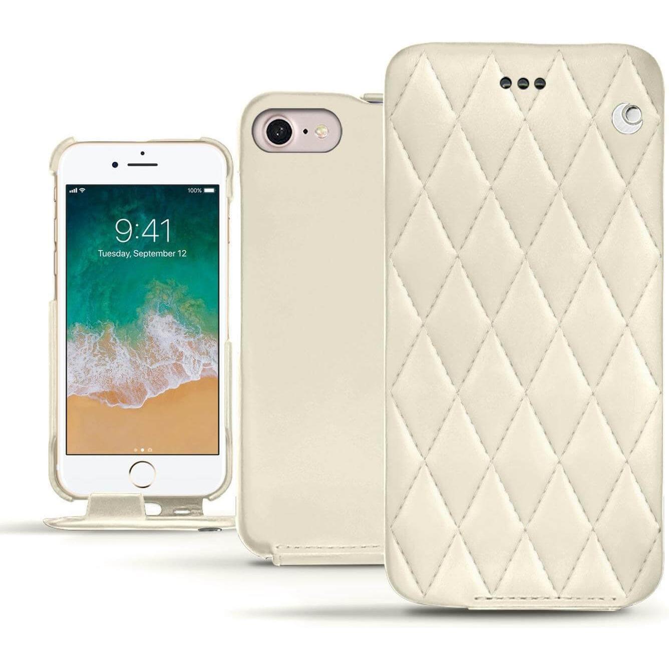 Noreve Lederschutzhülle vertikal (Apple iPhone 7), Smartphone Hülle, Weiss