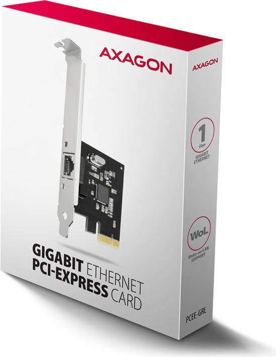 Produktbild Axagon PCEE-GRL Karta sieciowa PCIe 1x Gigabit Ethernet port RJ-45, chipset Realtek 8111L w. SP & LP (PCI-E x1)
