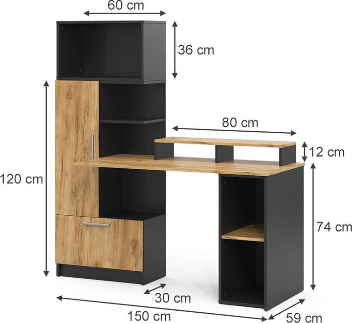 Produktbild Vicco Schreibtisch Tomy, Anthrazit/Goldkraft Eiche, 150 x 59 cm 4er Set