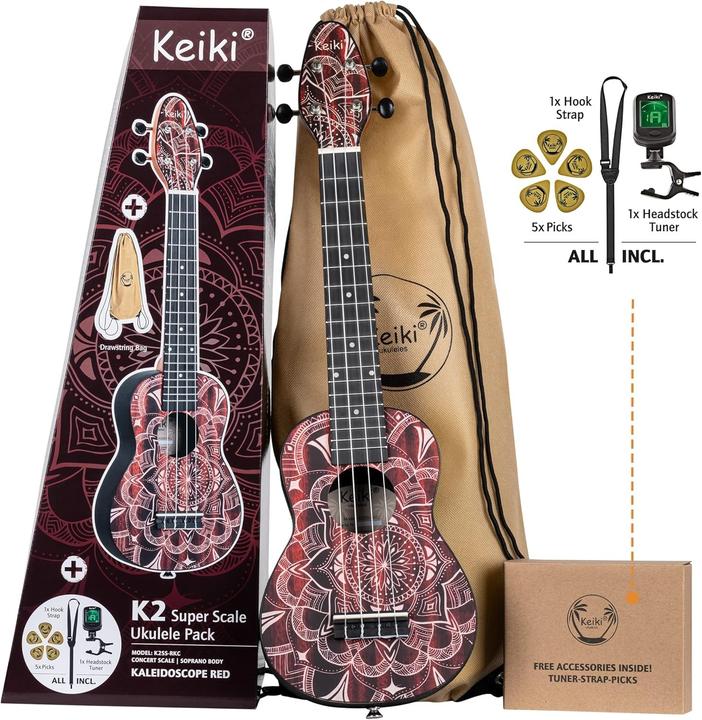 Actual product image Keiki Ukulele Package - Soprano - Red Kaleidoscope (Soprano, Soprano)