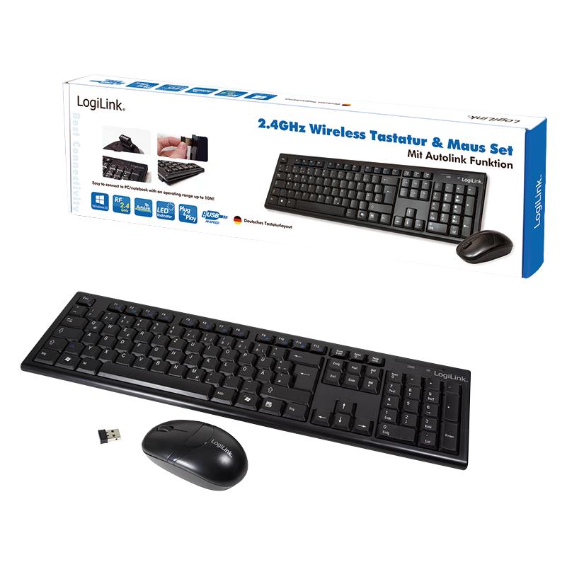 LogiLink ID0161 Radio Keyboard and mouse set German, QWERTZ, Windows ® Black Con