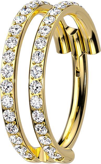 Immagine prodotto Star Piercing Anello Micro Segment con cerniera placcato oro a due anelli con doppia fila di cristalli (senza ottone, Titanio)
