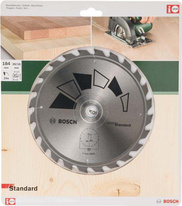 Productafbeelding Bosch Zubehör Cirkelzaagblad STANDAARD D= 184 mm Boring= 20 mm Z= 24