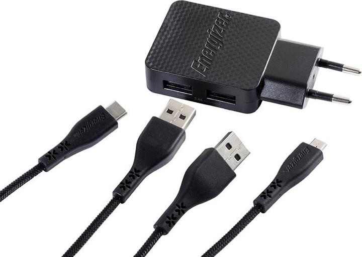 Produktbild Energizer Lifetime Wall Charger USB-C + Micro-USB Cable (2m) black (12 W)