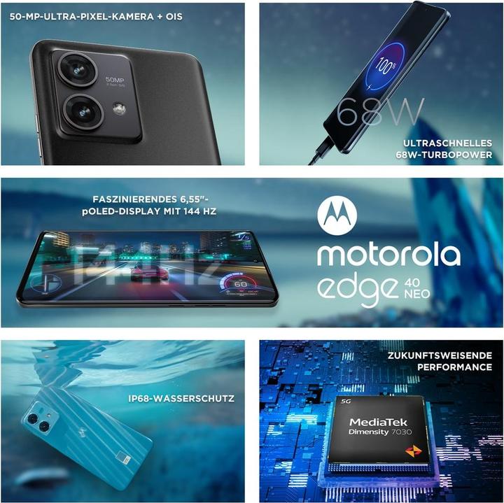 Actual product image Motorola Edge 40 Neo (256 GB, Black Beauty, 6.55", SIM + eSIM, 50 Mpx, 5G)