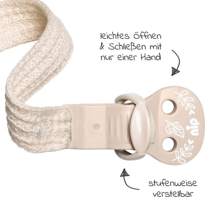 Produktbild NIP Schnullerketten Schnullerband stay green - aus Bio-Baumwolle - Beige (1 x)