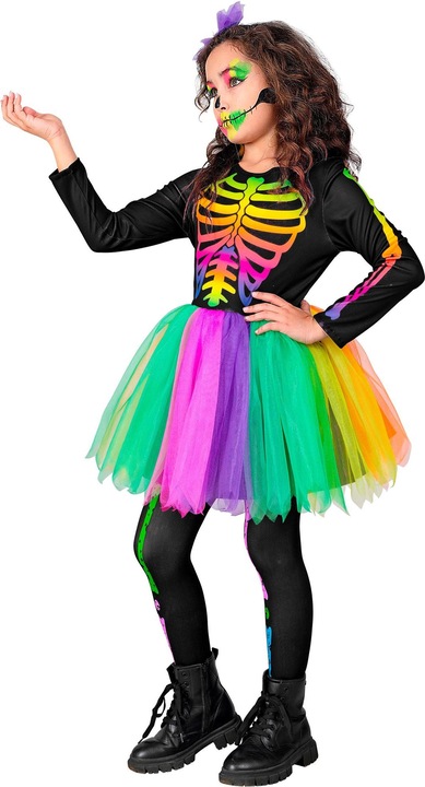 Produktbild Widmann Skelett Ballerina Kleid mit Tutu, Haarreif mit Schleife und Totenkopf (140)