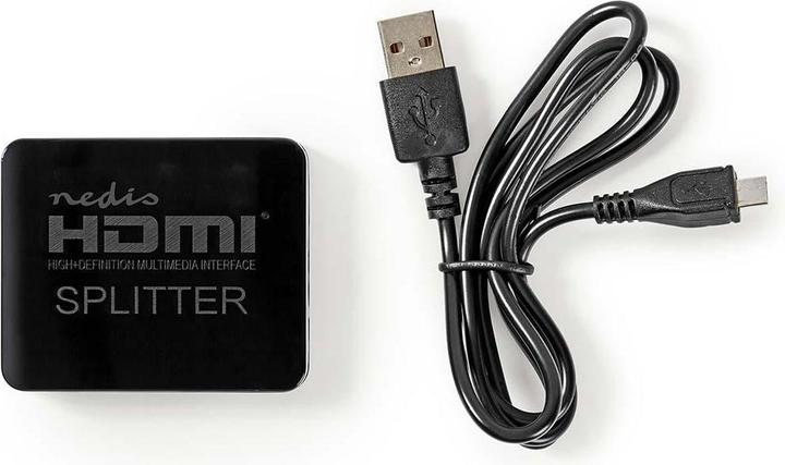 Actual product image Nedis HDMI T Splitter 2-Port Port(s) HDMIT Input 2X HDMIT Output 4K@30Hz 2.25 Gbps ABS / PVC Black