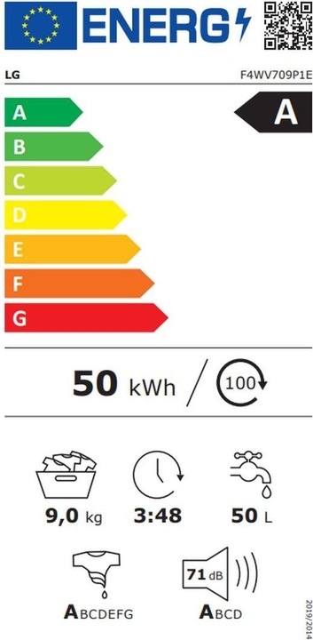 Energy Label LG F4WV709P1E Washing machine front loader A (9 kg, Left)