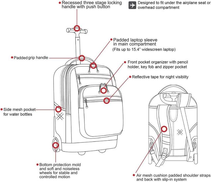 Actual product image J World York Sundance Rolling Backpack