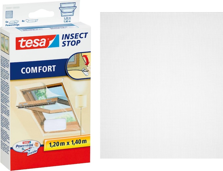 Produktbild tesa Insektenschutz COMFORT für Dachfenster, mit Klettband, selbstklebend, ohne Bohren (120 x 140 cm)