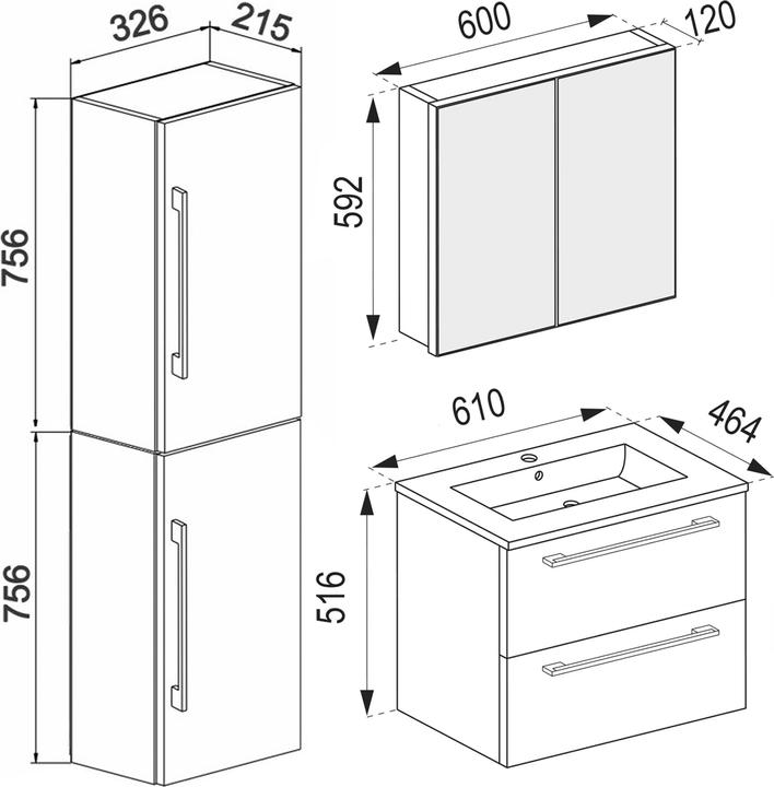 Nährwerte und Zutaten VCM 4.-tlg. Waschplatz Waschtisch Badinos 2 Schubladen Spiegelschrank