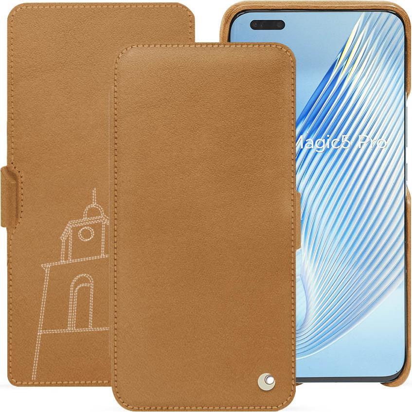 Noreve Lederschutzhülle horizontal (Honor Magic5 Pro), Smartphone Hülle, Braun