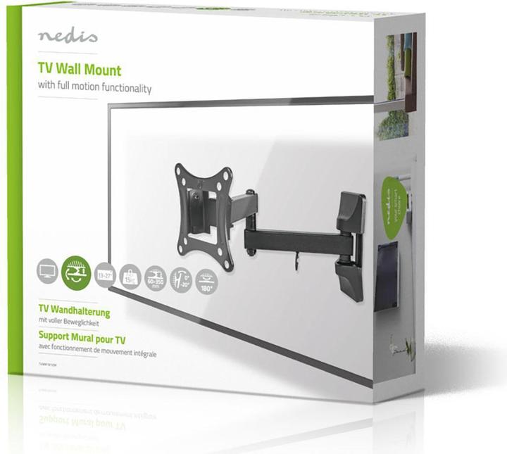 Productafbeelding Nedis Full-motion TV-muurbeugel - 13-27 " - 15 kg - 60 mm - Kantelbaar - Draaibaar - Staal / Kunstmatig (Muur, 15 kg, 13" - 27")