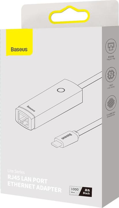 Immagine prodotto Baseus Adattatore di rete da USB-C a RJ45 serie Lite (nero) (USB-C, RJ45 (1x))