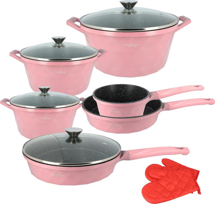 Cheffinger 10-teiliges Küchenset mit Diamantmuster (28 cm, Pan set + pot set)