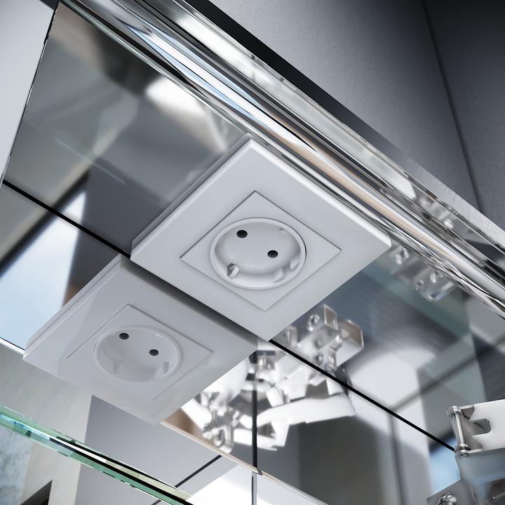 Actual product image SONNI LED-beleuchteter Spiegelschrank, 90 x 65 cm, 3 Türen Edelstahl, Badezimmerspiegelschrank mit S