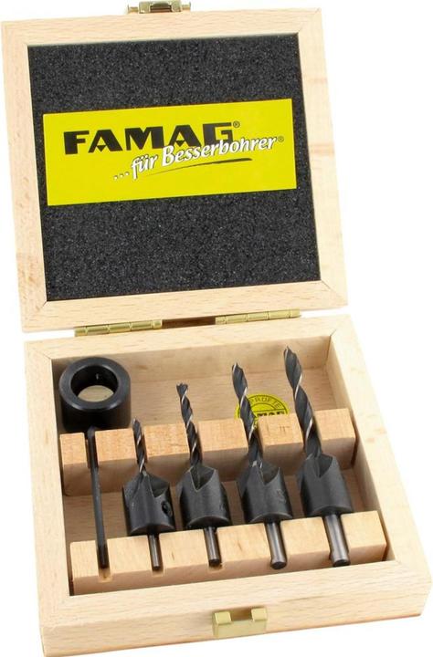 Famag Bohrer-Senker-Satz im Holzkoffer (3 mm, 4 mm, 5 mm, 6 mm)