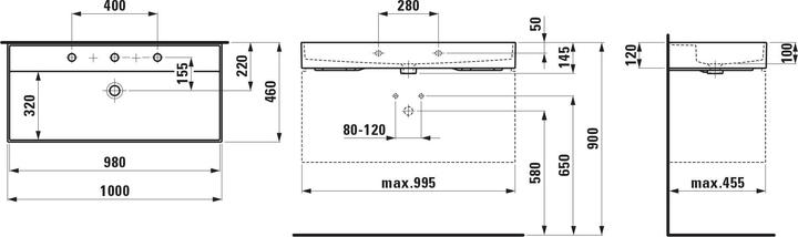 Actual product image Laufen Kartell washbasin undermount, 1 tap hole, with overflow, 1000x460mm, H810337 (460 mm, 1000 mm)