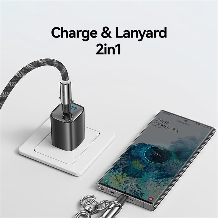 Produktbild Usams Smycz do telefonu z kablem do ładowania SJ745 60W USB-C do USB-C 1.2m czarny (1.20 m, USB 3.2 Gen 1, 60 W)