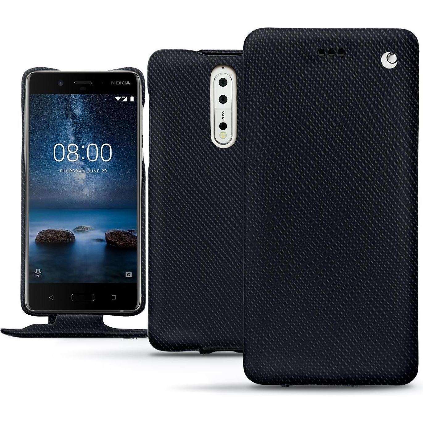 Noreve Lederschutzhülle vertikal (Nokia 8), Smartphone Hülle, Schwarz