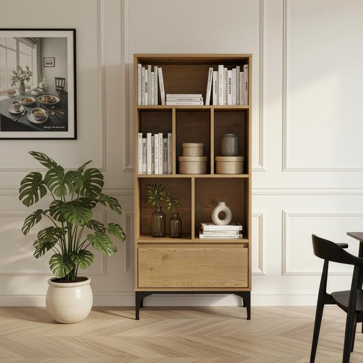 Actual product image En.Casa Bücherregal Kistiandi 137x60x35 cm Eicheoptik, dunkel (60 x 35 x 137 cm)