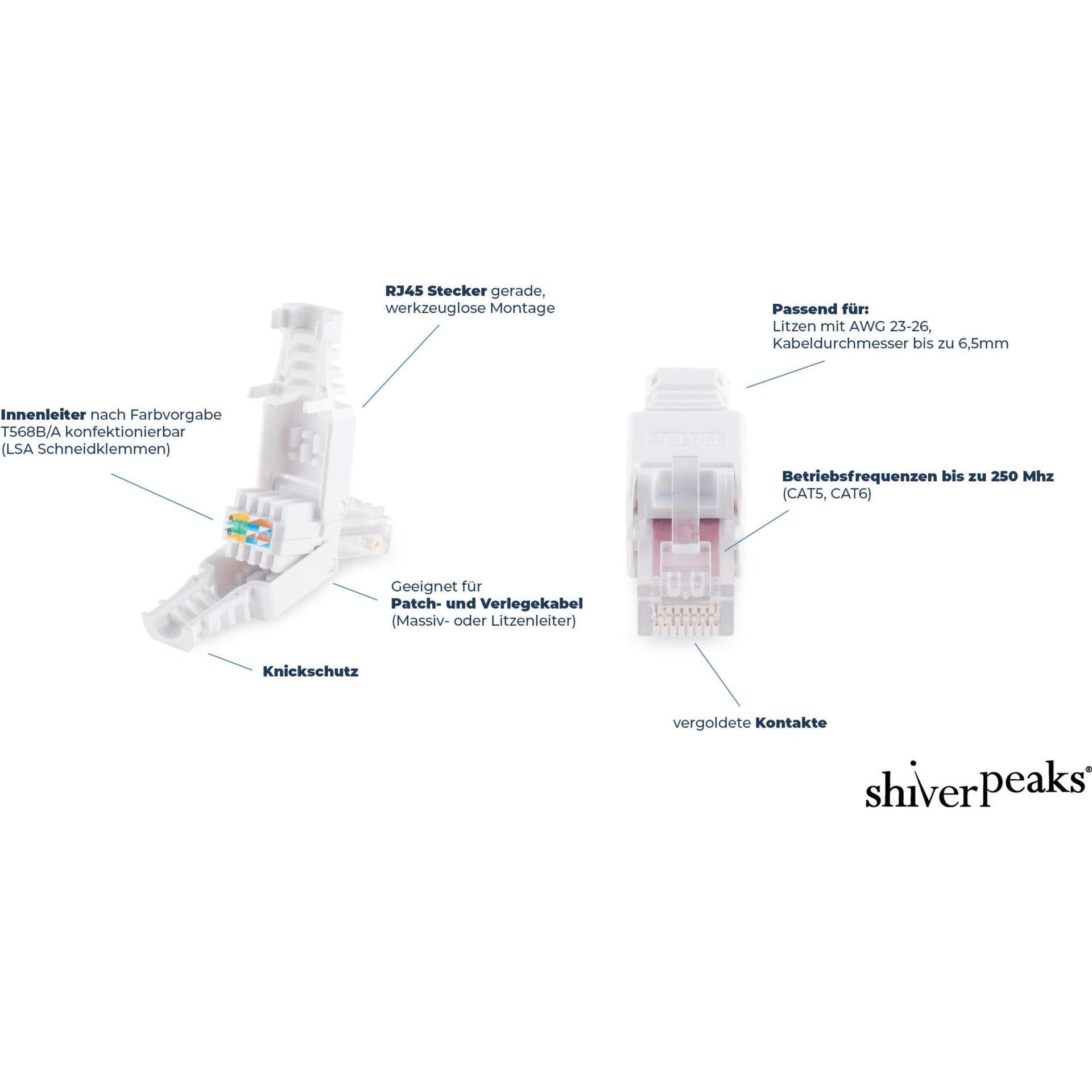 Shiverpeaks -BASIC-S--cat. 6 Tool-less RJ45 Stecker mit Knickschutz ungeschirmt--VE8 (CAT6), Netzwerkkabel