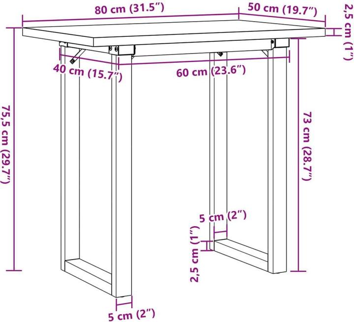 Actual product image vidaXL Esstisch (80 x 50 x 75.50 cm)