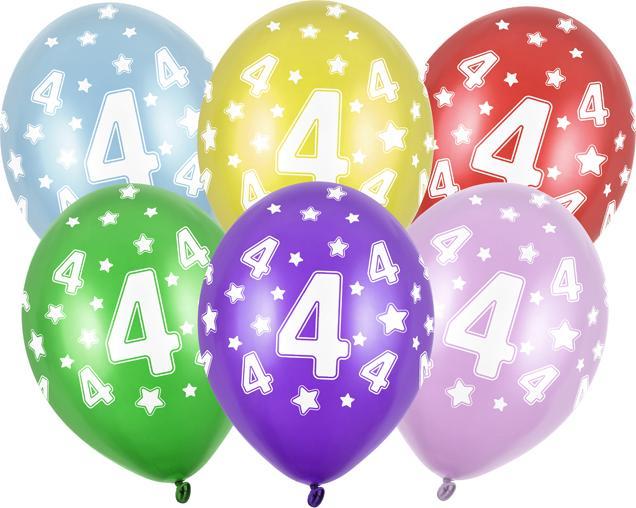 Actual product image Partydeco Balloons 30cm, 4th Birthday, Metallic Mix (1 pkt / 50 pc.) (1 x)
