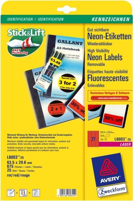 Produktbild Avery Etiketten in Sonderfarben