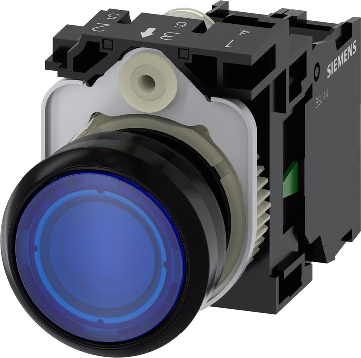 Actual product image Siemens Ill pushbutton 22mm blue 1NO
