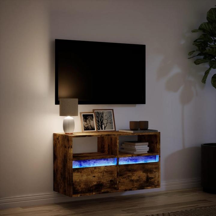 Actual product image vidaXL TV cabinet Wall unit Lowboard Hanging with LED lighting Smoked oak