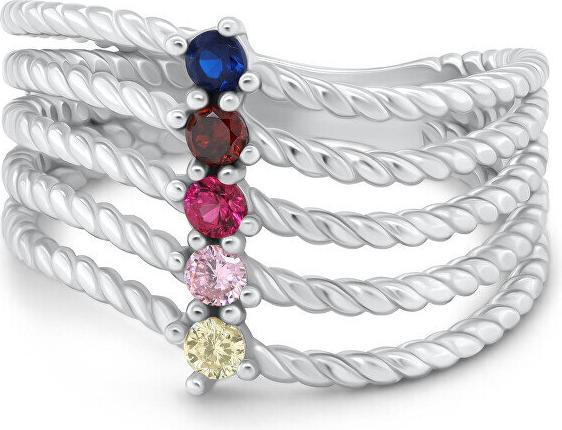 Productafbeelding Brilio Zilver - Unieke zilveren ring met gekleurde zirkonia's RI129W - Circuit: 60 mm (60)