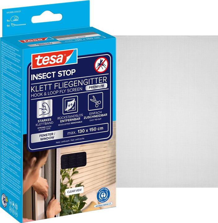 Image du produit tesa Moustiquaire COMFORT pour fenêtres, avec bande Velcro, autocollante, sans perçage (130 x 150 cm)