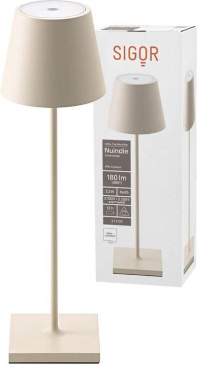 Actual product image Sigor Rechargeable table lamp Nuindie USB-C 38cm dune beige 2.2W FlexMood 2200K/2700K IP54 Ra85 dimmable (98.50 lm)