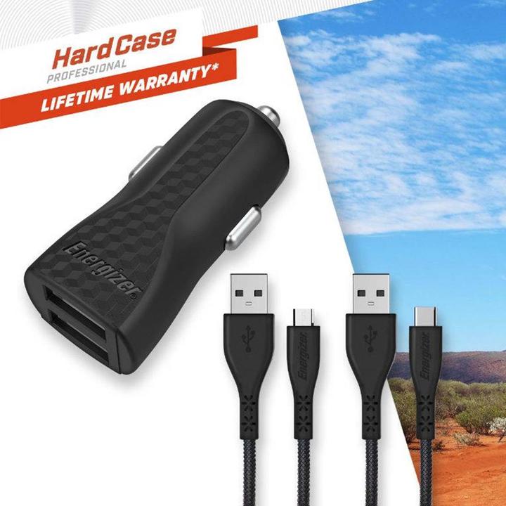 Image du produit Energizer Car Charger Lifetime Warranty - 2.4A - 1USB - câble USB-C et Micro-USB inclus
