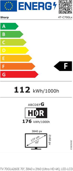 Etichetta energetica Sharp 70GL4260 nero (70", LED, 4K, 2024)