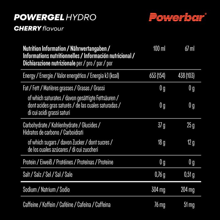 Valeurs nutritives et ingrédients Powerbar PowerGel (Cerise, Caféine, 24 pcs, 1850 g)