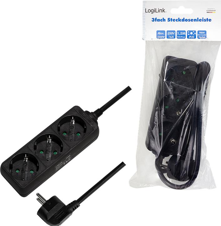 Actual product image LogiLink socket strip (3 x, CEE 7/3, 1.50 m)