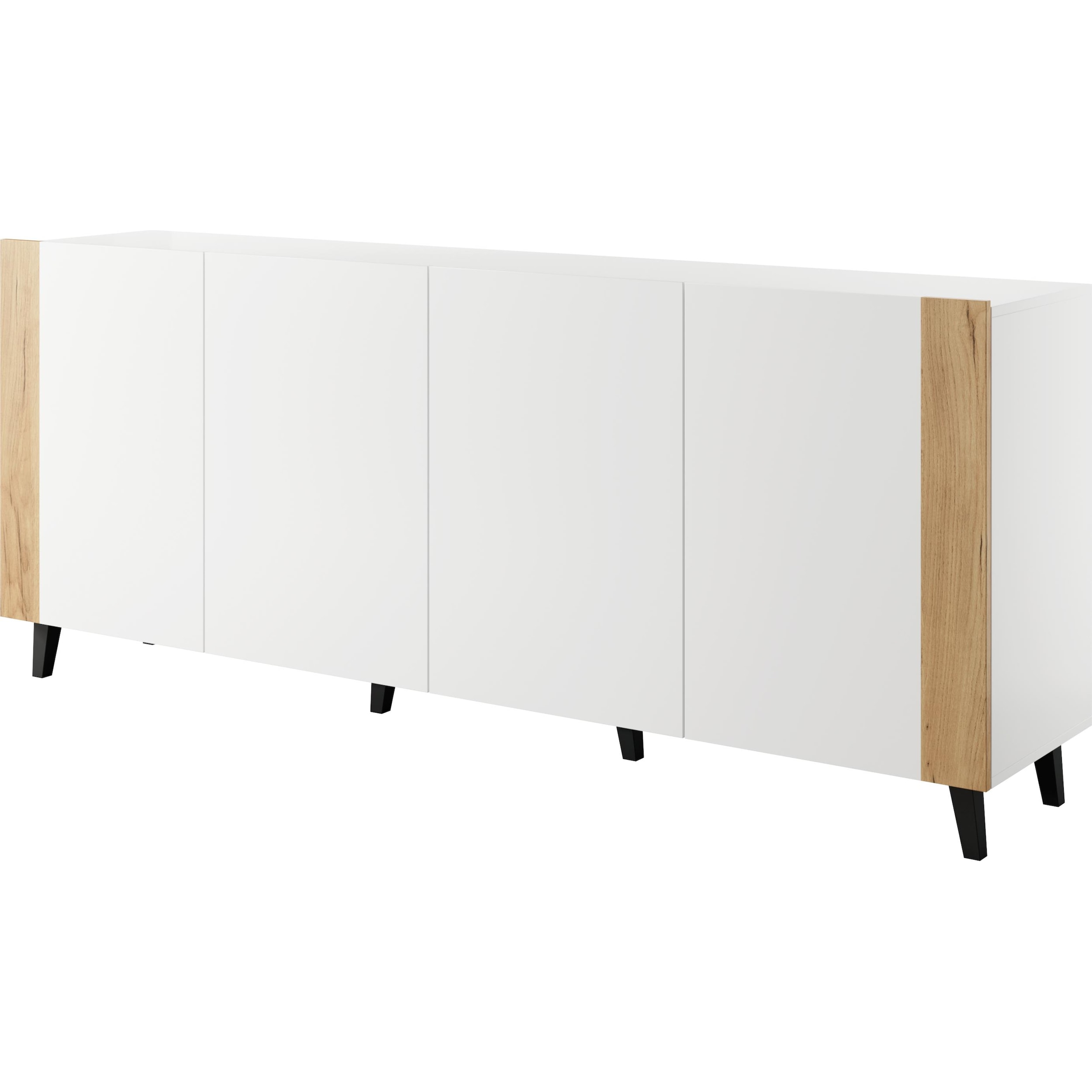Cama, Kommode + Sideboard, FARO Kommode 200x42x82 weiss matt + Eiche craft (200 x 42 x 82 cm)