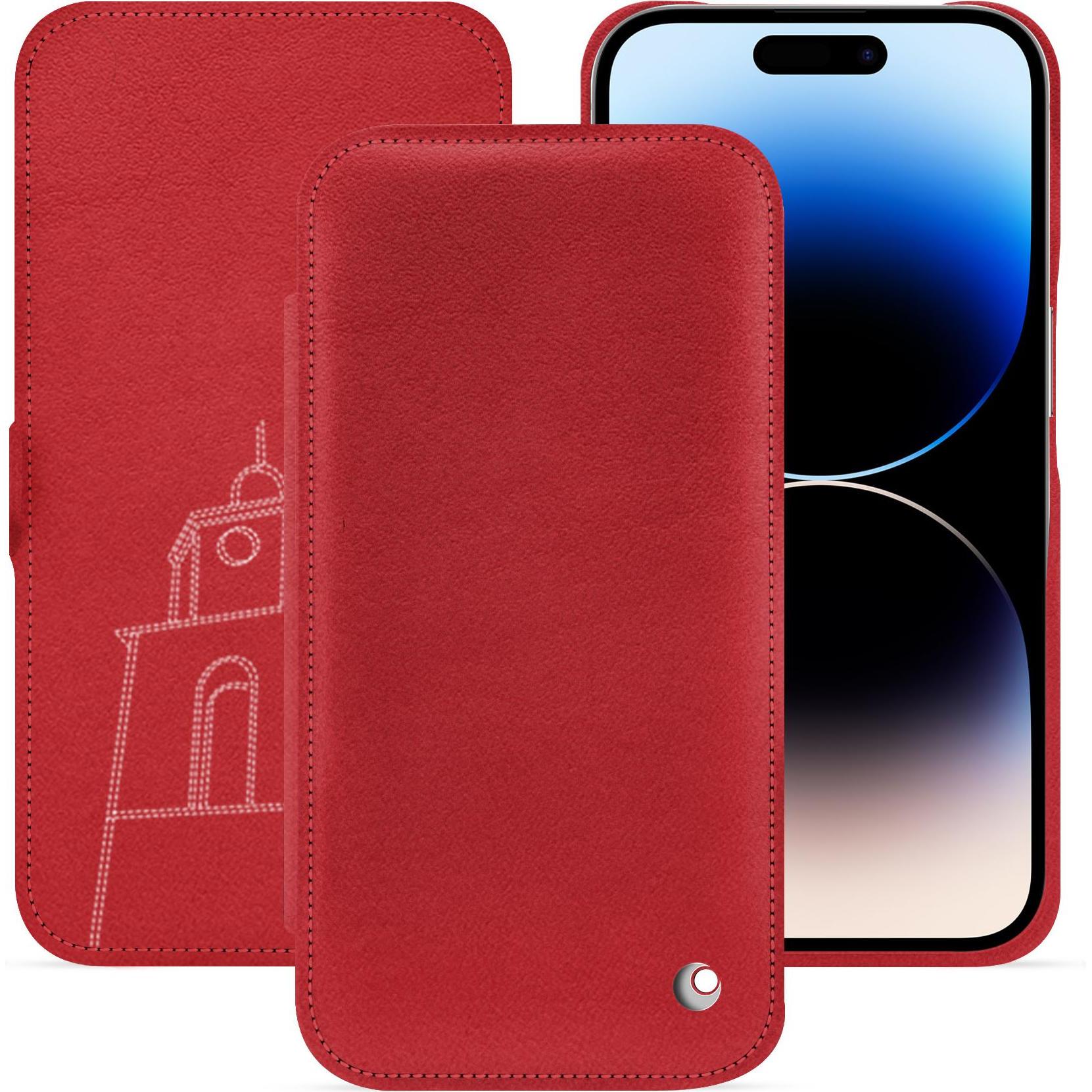 Noreve Lederschutzhülle horizontal (Apple iPhone 15 Pro), Smartphone Hülle, Rot