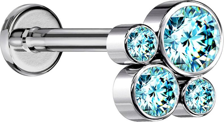 Image du produit Star Piercing Micro Labret femelle argenté quatre cristaux aqua (sans laiton, Titane G23)
