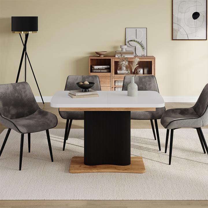 Produktbild Vicco Esstisch Fenaro, Weiss/Goldkraft Eiche/Goldkraft Eiche/Schwarz, 120 x 80 cm ausziehbar (120 x 120 x 77.40 cm)