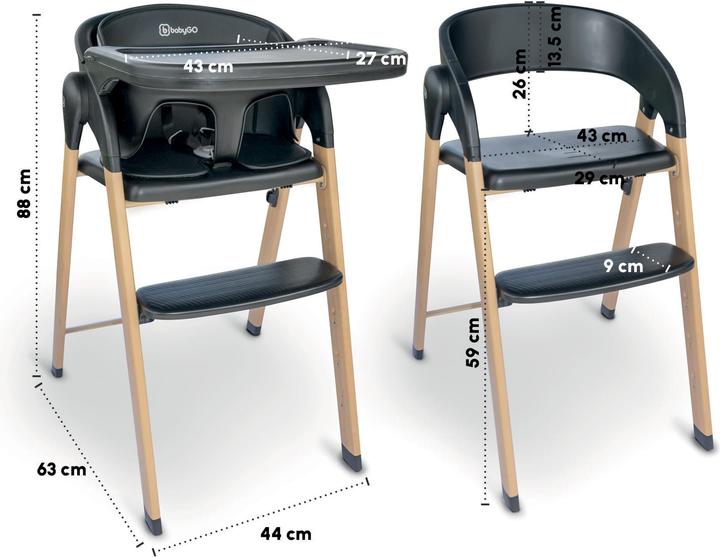 Actual product image BabyGo Levels Hochstuhl, schwarz (Highchair)
