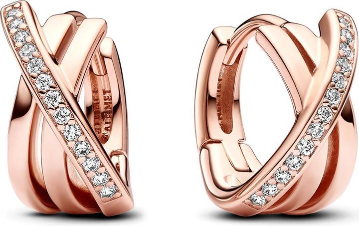 Pandora Orecchini a cerchio con pavé incrociato (Metallo, placcato oro rosa)